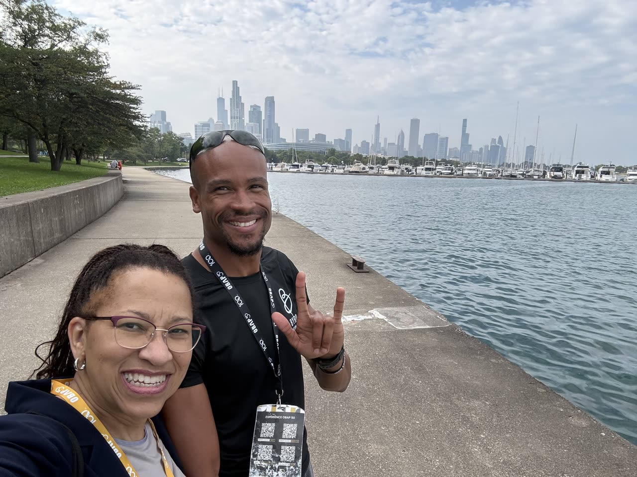Doug Byrd on the Chicago lakefront with the city skyline behind him.